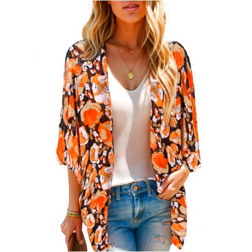 Moss Rose Women's Beach Kimono Coverup Sheer Chiffon Cover Ups, Casual Loose Open Front Cardigan Tops