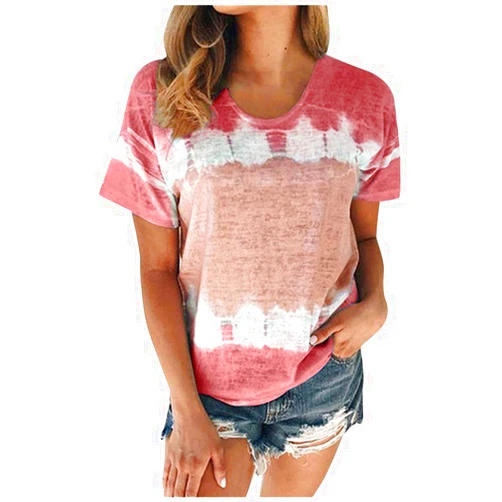 F_Gotal Womens Shirt Tee Shirt for Women, F_Gotal Women's Plus Size Color Block Tie-Dye Patchwork Crew Neck T-Shirt Casual Tops for Teen Girl
