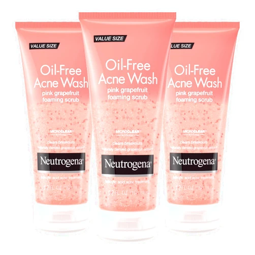 Neutrogena Oil Free Pink Grapefruit Acne Face Wash with Vitamin C, 2% Salicylic Acid Acne Treatment, Gentle Foaming Facial Scrub to Treat & Prevent Breakouts, 6.7 fl. Oz, 3 Pack