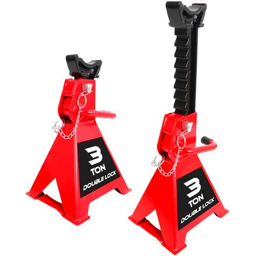 BIG RED Torin 3 Ton Steel Heavy Duty Jack Stands: Double Locking Pins - Red, 1 Pair (2 Pack)