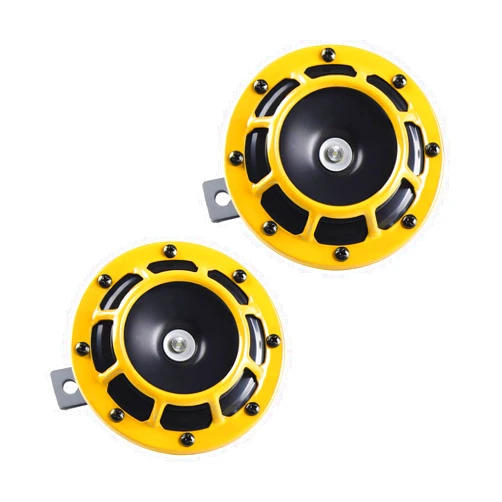 Gasedin 2 PCS Super Tone Car Horn Kit, 12V High Tone Low Tone Twin Horns, Loud Horns with Protective Grill Compatible with Cars, Trucks, Motorcycles, Boats, Car Accessories (Yellow)