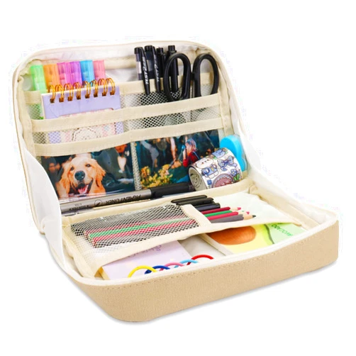 PurpleWillow Big Capacity Pencil Case Large Capacity Canvas Pencil Pouch pencil case organizer Pen Pouch Adult Office School Teen Girl Boy (khaki)