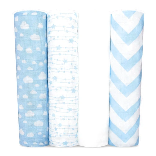 Comfy Cubs Muslin Swaddle Blankets Neutral Receiving Blanket Swaddling, Wrap for Boys and Girls, Baby Essentials, Registry & Gift (Blue)
