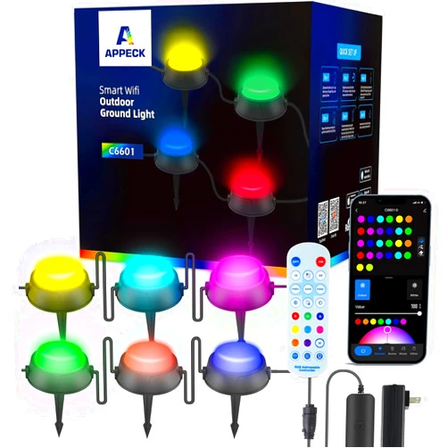 APPECK Outdoor Ground Lights 26 Pack, 59FT Smart RGBICW Pathway Lights, IP67 Waterproof Landscape Lighting with Alexa, App Control, Walkway Lights for Garden, Yard, Patio, Lawn Decor