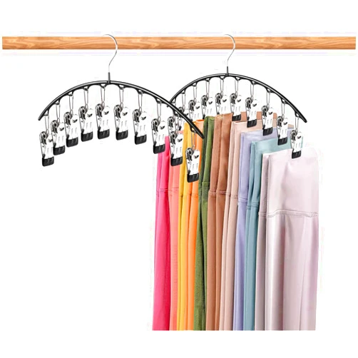 Aupodem Hangers,Pants Hangers,Space Saving Hanging Closet Organizer - 6 Tiers Skirt Hangers with 360° Swivel Hook,Hangers Space Saving with Clips,Closet Organizers and Storage -Baby Hangers- 2 Pack