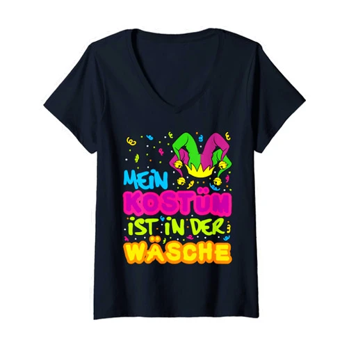 Karneval Fasching Kostüm Damen Herren Kinder 2020 Womens Karneval Kostüm in der Wäsche Fasching Lustig Kostümersatz V-Neck T-Shirt