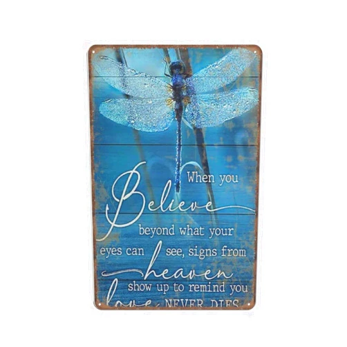 Aikeory Vintage Metal Tin Sign Dragonfly When You Believe beyond What Your Eyes Can See Funny Retro Wall Art for Kitchen Bathroom Home Decor Gifts Sign 8x12 inches