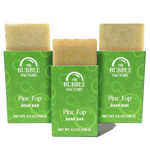 The Bubble Factory Handmade Natural Bath & Body Soap Bar, Vegan, All-Natural, Palm Oil Free, Made in USA with Shea Butter + Essential Oils, Pine Top, 3 Bars