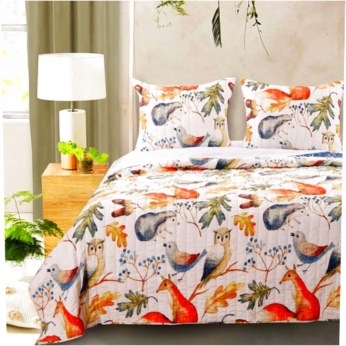 Greenland Home Fashions Greenland Home Willow Novelty Forest Animals Reversible Quilt Set, 2-Piece Twin, Natural