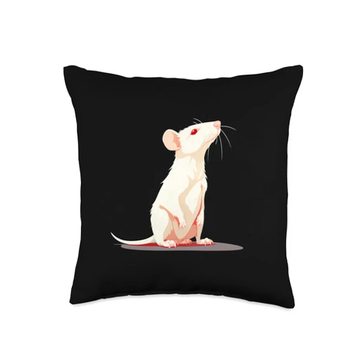 Funny white Albino Rat Happy Albino Pet for Rats and Mouses Costume Lovers Throw Pillow, 16x16, Multicolor