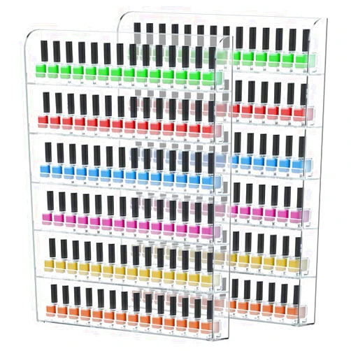 FEMELI 2 Pack Nail Polish Wall Racks 20 * 24 Inch Hold Up to 240 Bottles,Clear Acrylic Nail Polish Shelf Organizer Wall Mounted 6 Rows
