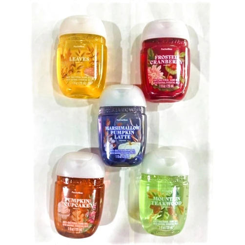 Bath & Body Works 5 Pack Pocketbac Hand Sanitizers Fall Bucket List Includes, Pumpkin Cupcake, Leaves, Frosted Cranberry, Mountain Teakwood, Marshmallow Pumpkin Latte 1 Oz Each