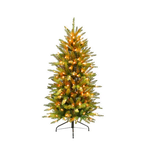 Puleo International 4.5 Foot Pre-Lit Slim Fraser Fir Artificial Christmas Tree with 150 UL-Listed Clear Lights, Green