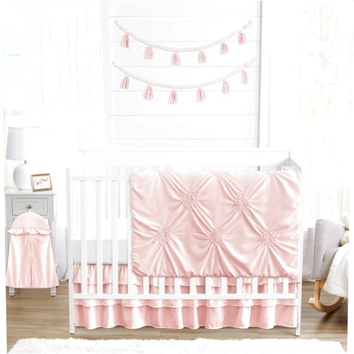 Sweet Jojo Designs Solid Color Blush Pink Shabby Chic Harper Baby Girl Crib Bedding Set 4 Pieces