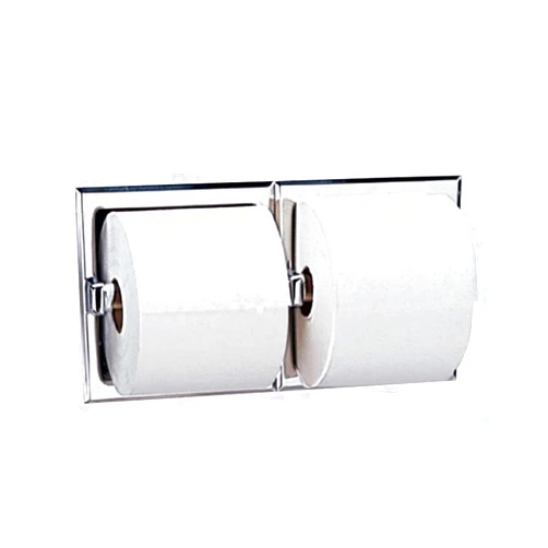 Bobrick 6977 Stainless Steel Recessed Dual Roll Toilet Tissue Dispenser, Satin Finish, 12-5/16