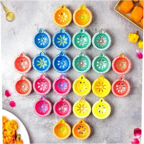 Letz Celebrate [Pack of 24 Diyas for Diwali Decoration, Handmade Clay Diya with Wicks, Diwali Decorations for Home, Diwali Diyas, Diwali Gifts, Earthen Lamps for Navratri Dussehra