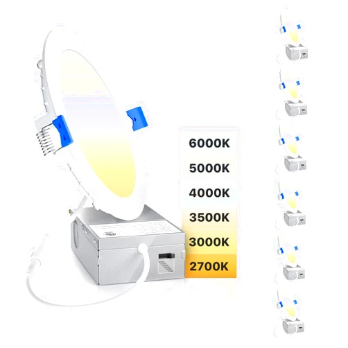 Ensenior 6 Pack 6 Inch Ultra-Thin LED Recessed Light with Junction Box, 2700K-6000K Selectable, 12W 110W Eqv, Dimmable, 1050LM High Brightness - ETL Certified