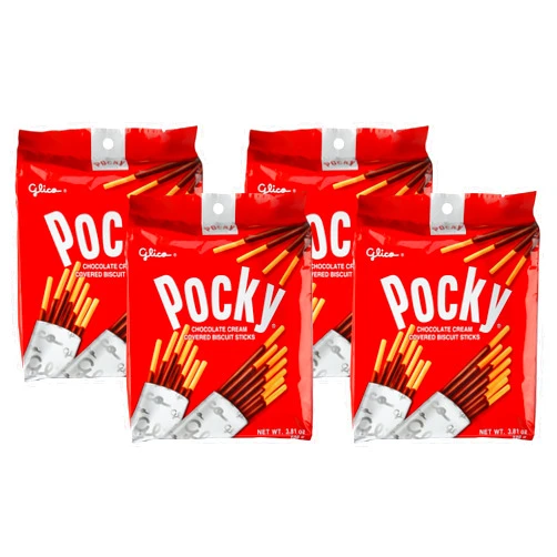 Glico Pocky, Chocolate Cream Covered Biscuit Sticks (9 Individual Bags), 4.13 oz (Pack of 4)