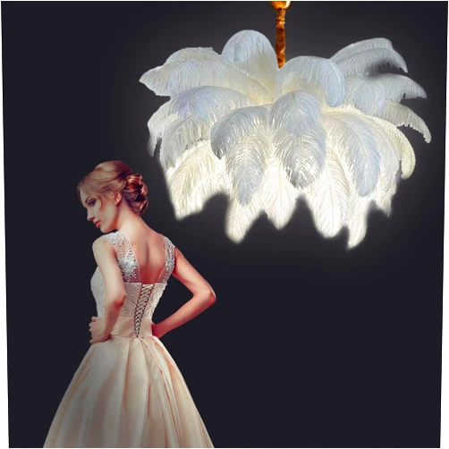 CUAOCEZ Ostrich Feather Chandelier - 47 inch Modern Feather Pendant Light, 5 Lights G9 LED Ceiling Chandelier Light, 34Pcs Feather, Feather Lamp for Dinning Living Room, Bedroom,Girls Room (White)