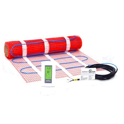 HeatTech 10 sqft Heated Floor Mat Kit, 120V Electric Radiant Floor Heating System for Tile and Stone with Floor Sensing Thermostat Aube TH115-AF-120S. Heated Tile, Stone, Vinyl