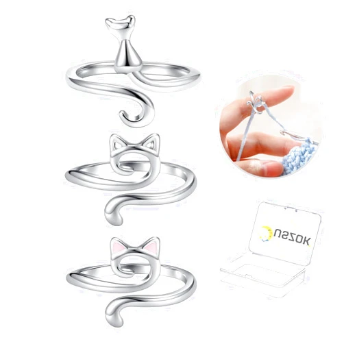Juszok Crochet Rings for Crocheting Adjustable Crochet Tension Ring for Finger Cat Yarn Guide Ring Knitting Crochet Accessories with Box for Women 3Pcs
