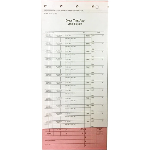 A Plus 12 Flag Mechanics Daily Time and Job Ticket JT-12-PSG by A+ (500 Per Box)(V2)
