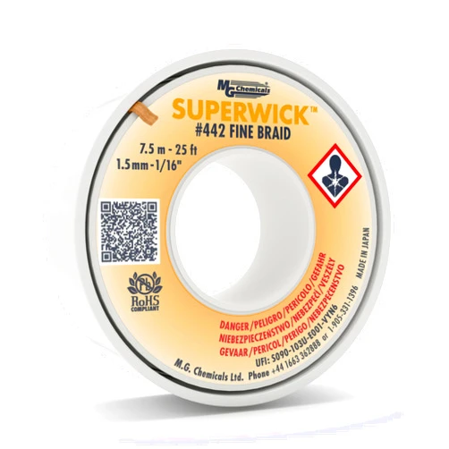 MG Chemicals 442 Desoldering Braid #2 Fine Braid Super Wick with RMA Flux, 25' Length x 0.05