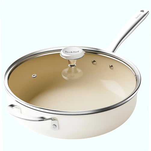 Redchef Ceramic Saute Pan with Lid, Nonstick Deep Frying Pan, 5QT Jumbo Cooker with Helper Handle & Lid, Non Toxic Cooking Pan, Ceramic Pan, Chef Pan, Dishwasher & Oven Safe, PFAS PFOA & PTFE Free