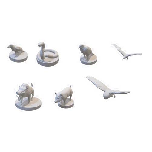 Handmade Set of 7 Druid Wild Shape Animal Miniatures for DND Pathfinder RPG Unpainted Resin 28mm-32mm (Hill: Raven Snake Hawk Eagle Boar Pig Giant Owl)
