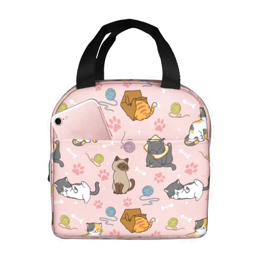 Nmbvcxz Lunch Box Cute Cats Insulated Lunch Bags for Women Men Adults Cooler Tote Bag for Work Picnic Gifts
