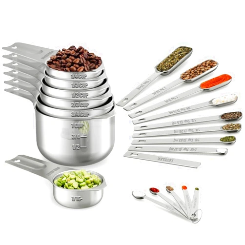 Wildone Measuring Cups & Spoons Set of 21 - Includes 7 Stainless Steel Nesting Cups, 8 Measuring Spoons, 1 Leveler & 5 Mini Measuring Spoons, Ideal for Dry and Liquid Ingredients