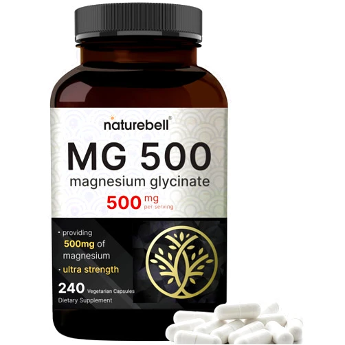 NatureBell Magnesium Glycinate 500mg Per Serving | 240 Veggie Capsule, 100% Chelated & Purified – Non-GMO & Gluten Free