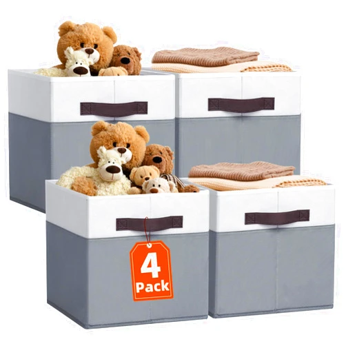 Criusia Fabric Storage Cubes - 11 Inch Collapsible Storage Bins 4 Pack - Clothes Organizer Bins for Closet, Shelves, Cube Organizer/Home Organization and Storage Baskets for Organizing Toys Blanket