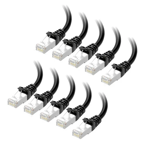 Cable Matters 10Gbps 10-Pack Snagless Short Shielded Cat6A Ethernet Cable 3 ft (SSTP, SFTP Shielded Ethernet Cable, Shielded Cat6 Cable, Cat 6 Shielded Network Cable) in Black