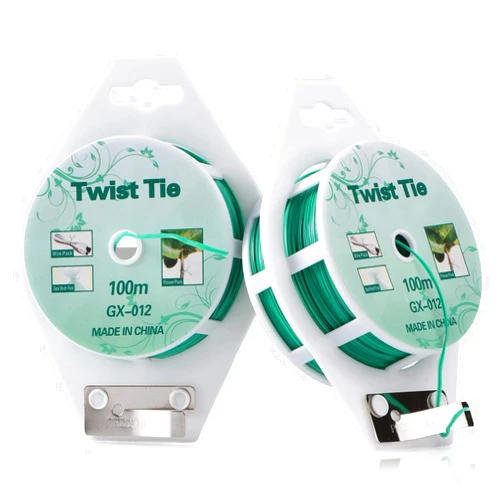 YDSL 2 Reels 328 Feet (100m) Twist Tie, Green Coated Garden Plant Ties with Cutter for Gardening and Office Organization, Home