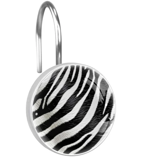 Anna Cowper 12pcs Zebra Print Shower Curtain Hooks, Rustproof Decorative Shower Curtain Hanger Rings Roller, Stainless Steel Round Shower Rings Hangers for Bathroom
