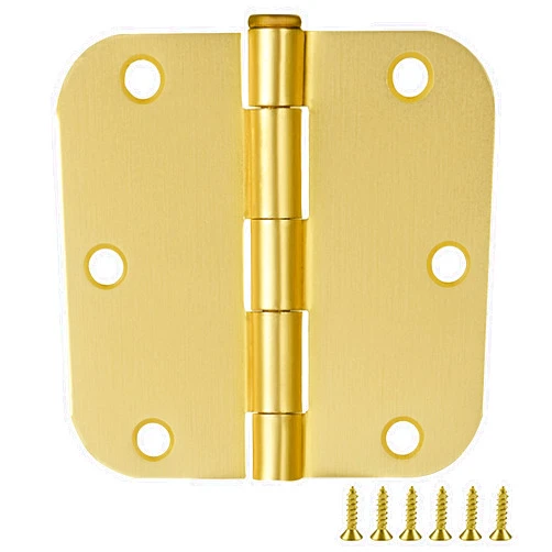 Design House Door Hinges for Interior Doors (Pack of 6) 3.5-inch x 3.5-inch – Rounded 5/8-inch Radius Steel Door Hinge – Satin Brass – Fits Standard Doors – Design House 189639