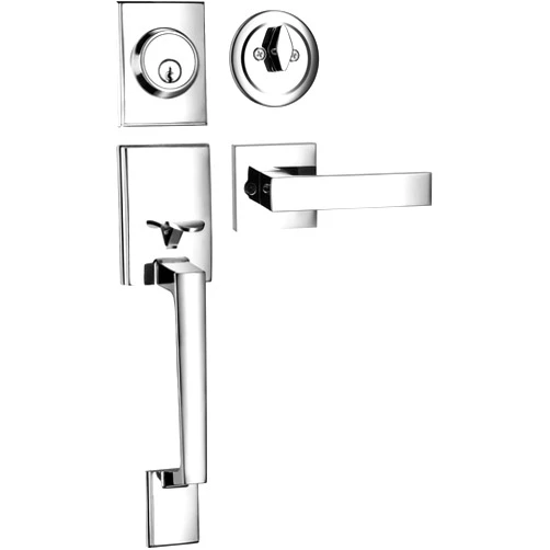 Berlin Modisch Single Cylinder HandleSet with Lever Door Handle (for Entrance and Front Door) Reversible for Right and Left Handed and a Single Cylinder deadbolt Handle Set Polished Chrome Finish