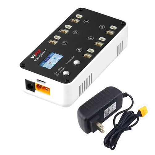 SoloGood VIFLY WhoopStor 3 V3 Battery Charger 6 Ports 1S LiPo Charger Discharger Storage Memory Function for Tinywhoop BT2.0 PH2.0 Come with AC to DC Power Adapter