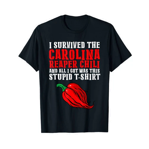 Cute Red Chili Gift Idea For Pepper Fan I Survived The Carolina Reaper Chili Pepper Hot Spicy Food T-Shirt