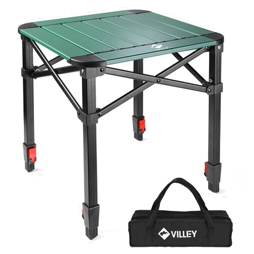 VILLEY Folding Camping Square Table with Carry Bag, Lightweight Aluminum Adjustable Square Table for Outdoor, Camping, Picnic, Backyards, BBQ, Medium