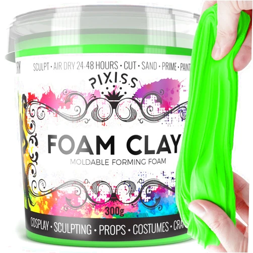 Pixiss Moldable Cosplay Foam Clay (Neon Green) - Premium Modeling Foam Clay Air Dry, 300 Gram Cosplay Foam Sculpting Clay for Crafts - Quick Air Drying Clay Foam - Flexible Air Dry Foam Clay for Cosplay