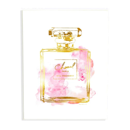 Stupell Industries Glam Perfume Bottle Gold Pink Oversized Wall Plaque Art, Proudly Made in USA, 13 x 19