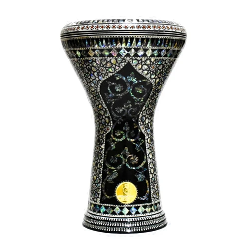 FAMA.store New Gawharet El Fan Drum Darbuka tabla doumbek 17/17.5 inch inlaid mother of pearl with free bag (Magic Flowers (blue pearl))