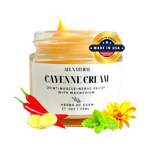 Herbs of Eden Organic Cayenne Arnica Cream Rub with Magnesium for Muscle Joint Nerve Neuropathy | Capsaicin Hot Cream with Menthol and Ginger | Made in USA