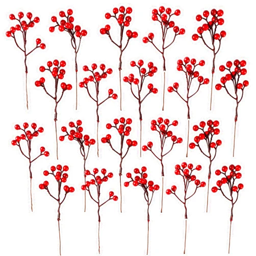 Crafare 36 Pack Artificial Berry Stems 7 Inch Red Holly Berry Picks for Christmas Tree Berry Decoration Wreath Crafts Wedding Gift,Holiday Season,Winter Decor