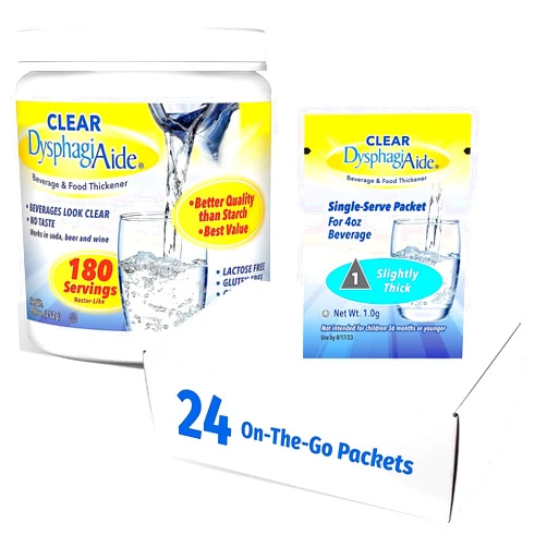DYSPHAGIAIDE Clear DysphagiAide Level 1 Combo Pack – an 8.89 Ounce Jar and 24 Slightly Thick Convenience Packets – Liquid and Food Thickener