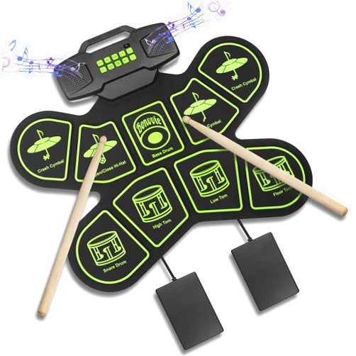 Bonvvie Electronic Drum E-Drum Kit, Bonvvie Roll Up Digital Drum with 9 Pads, MIDI, DTC, Built-in Dual Speakers, Rechargeable 1800mAh Li-ion Battery, Ideal for Beginners, Students and Enthusiasts