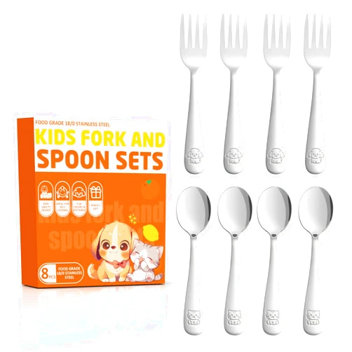 Blvtoios 8-Piece Toddler Utensils Set, Food Grade Stainless Steel Kids Silverware Set Including Forks and Spoons, Child-Sized, Dishwasher Safe
