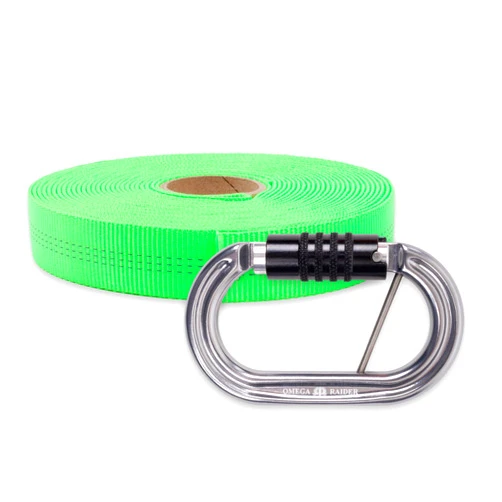 Rock-N-Rescue Heavyweight Nylon Tubular Webbing Neon Green 25 ft Bundle w/Raider Quik-Lok NFPA Carabiner
